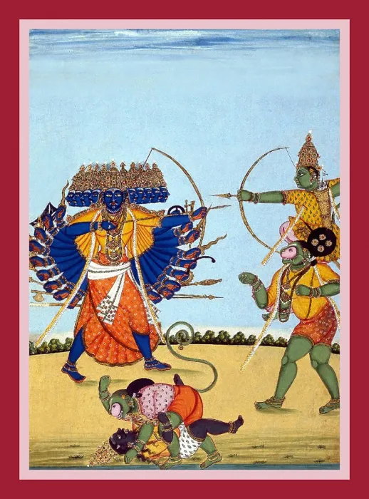 Framed Print : Rama mounted on Hanuman's shoulders fighting Ravaṇa Framed Print : Rama mounted on Hanuman's shoulders fighting Ravaṇa