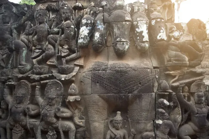 Framed Print : Ramayana and buddha carving face of bayon temple the poppular temple angkor thom