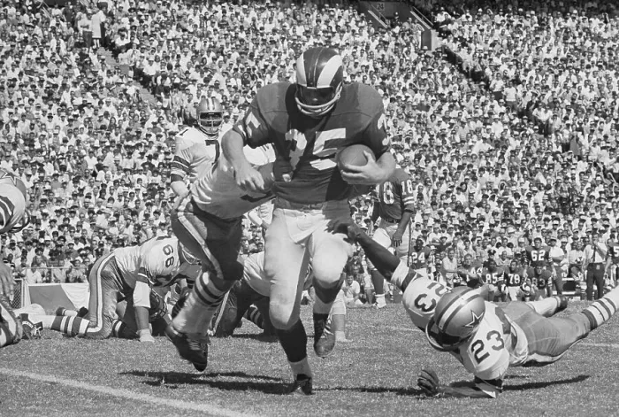 Framed Print : Rams Football Player Running for Touchdown Framed Print : Rams Football Player Running for Touchdown