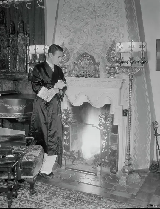 Framed Print : Randolf Scott Leaning Against Fireplace Framed Print : Randolf Scott Leaning Against Fireplace