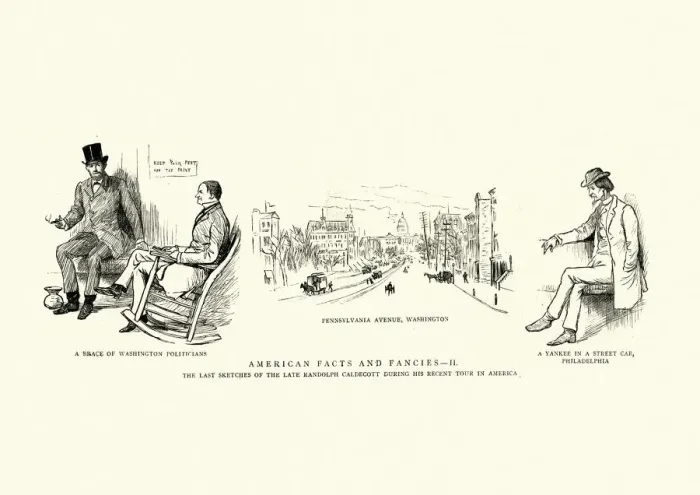 Framed Print : Randolph Caldecotts sketches from America 19th Century Framed Print : Randolph Caldecotts sketches from America 19th Century