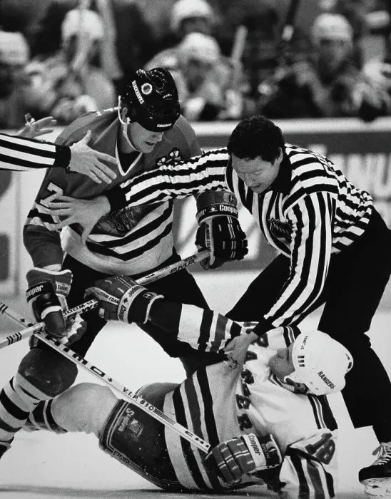 Framed Print : Rangers Vs Blackhawks Ice Hockey fight Framed Print : Rangers Vs Blackhawks Ice Hockey fight
