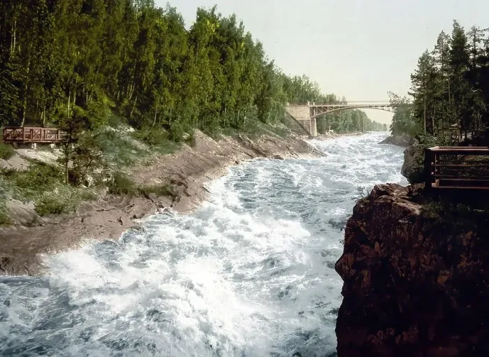 Framed Print : The Rapids from the Bridge, Imatra, Russia, now Finland, c. 1890, Historic, digitally enhanced reproduction of a photochrome print of the period Framed Print : The Rapids from the Bridge, Imatra, Russia, now Finland, c. 1890, Historic, digitally enhanced reproduction of a photochrome print of the period