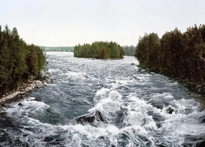 Framed Print : The rapids towards the pavillion, Imatra, Finland, formerly Russia, c. 1890, Historic, digitally enhanced reproduction of a photochrome print of the period Framed Print : The rapids towards the pavillion, Imatra, Finland, formerly Russia, c. 1890, Historic, digitally enhanced reproduction of a photochrome print of the period