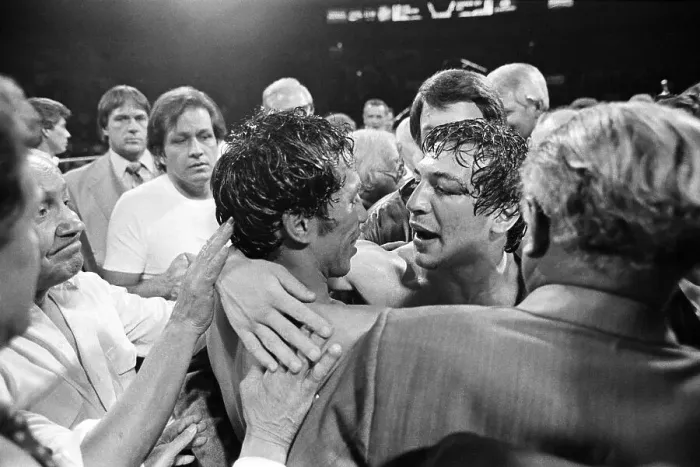 Framed Print : Ray Mancini Hugging Orlando Romero Framed Print : Ray Mancini Hugging Orlando Romero