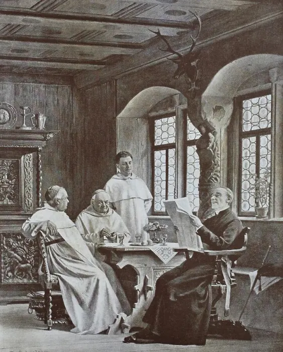 Framed Print : Reading the Newspaper by the Monks in the Monastery, 1888, Austria, Historical, digital reproduction of an original from the 19th century Framed Print : Reading the Newspaper by the Monks in the Monastery, 1888, Austria, Historical, digital reproduction of an original from the 19th century