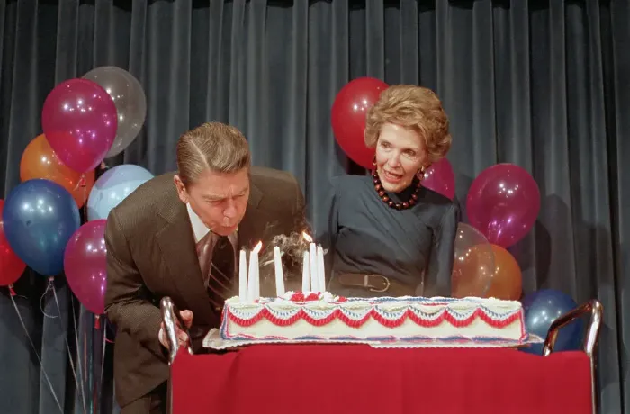 Framed Print : Reagan Blowing out Candles Framed Print : Reagan Blowing out Candles