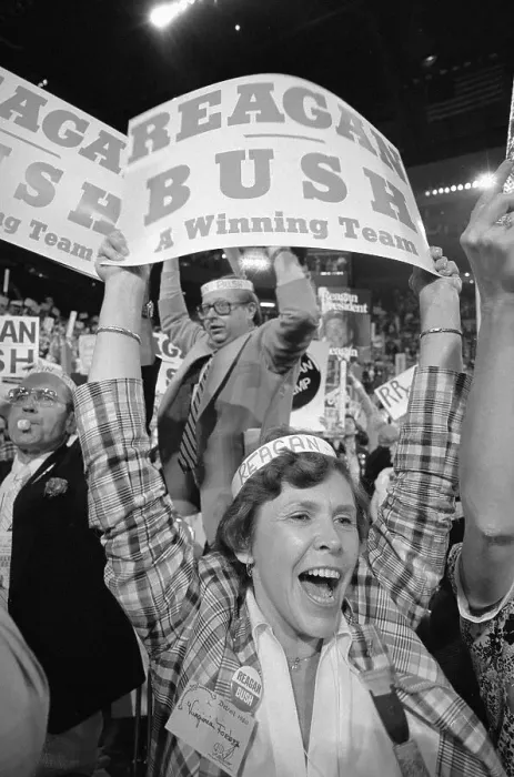 Framed Print : Reagan-Bush Supporter at Convention