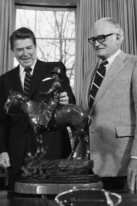 Framed Print : Reagan with Goldwater and Horse Statue Framed Print : Reagan with Goldwater and Horse Statue