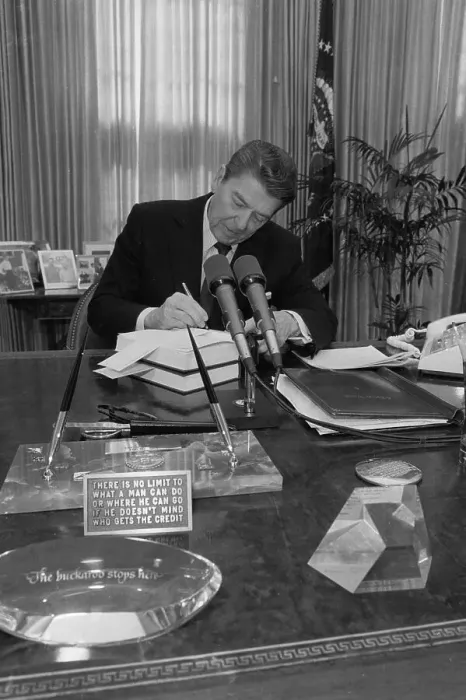 Framed Print : Reagan Signing Budget Proposal Framed Print : Reagan Signing Budget Proposal