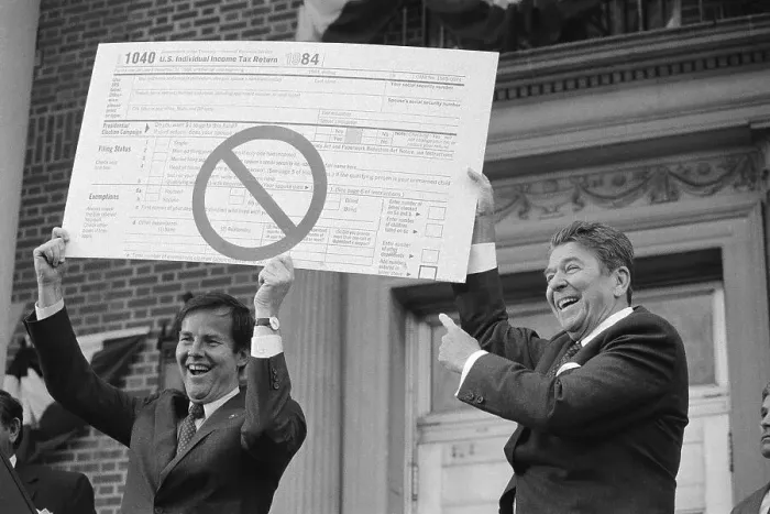 Framed Print : Reagan and Thomas Kean with Income Tax Form