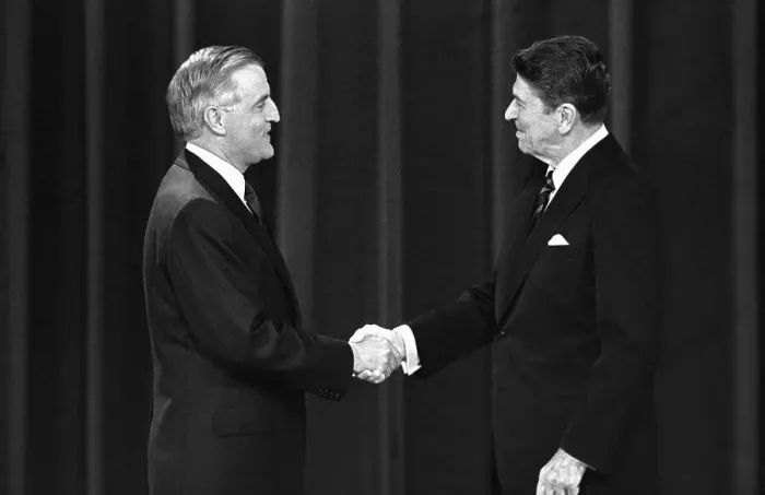 Framed Print : Reagan and Walter Mondale Shaking Hands Framed Print : Reagan and Walter Mondale Shaking Hands