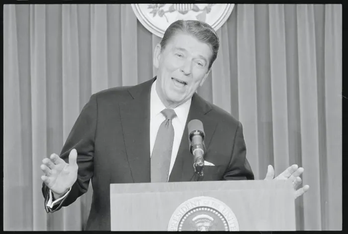 Framed Print : Reagan at White House Press Conference Framed Print : Reagan at White House Press Conference