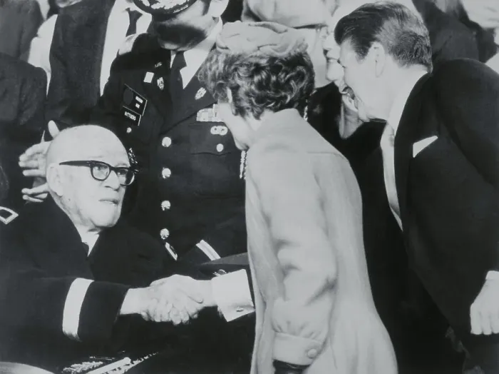 Framed Print : Reagans Greet Omar Bradley Framed Print : Reagans Greet Omar Bradley