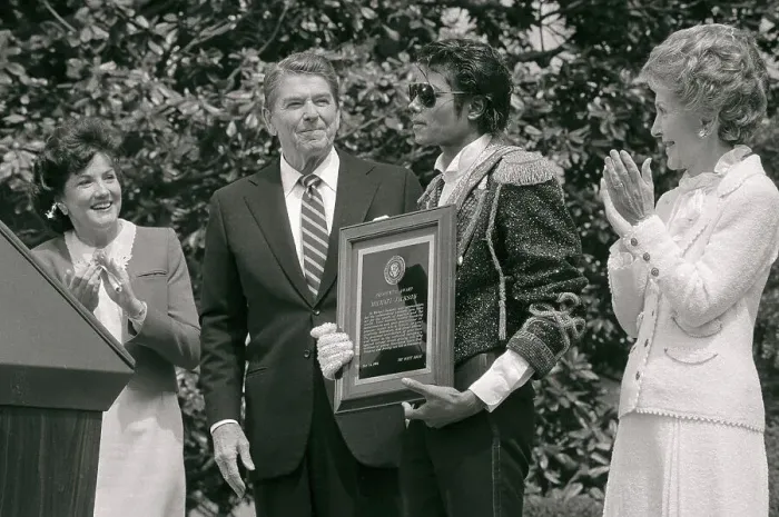 Framed Print : Reagans and Michael Jackson at Ceremony