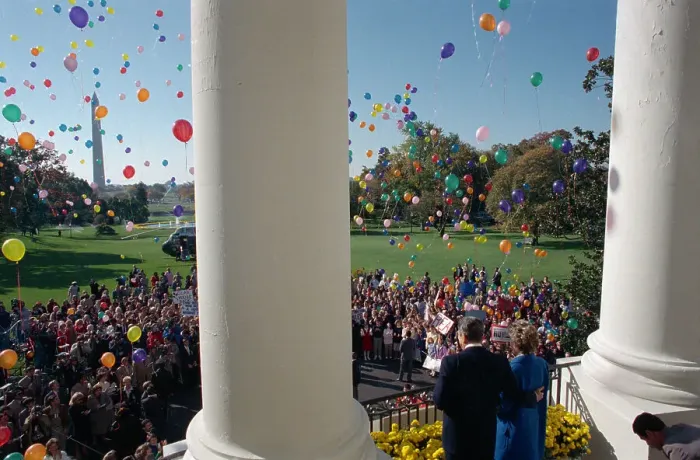 Framed Print : The Reagans Watching Balloons Framed Print : The Reagans Watching Balloons