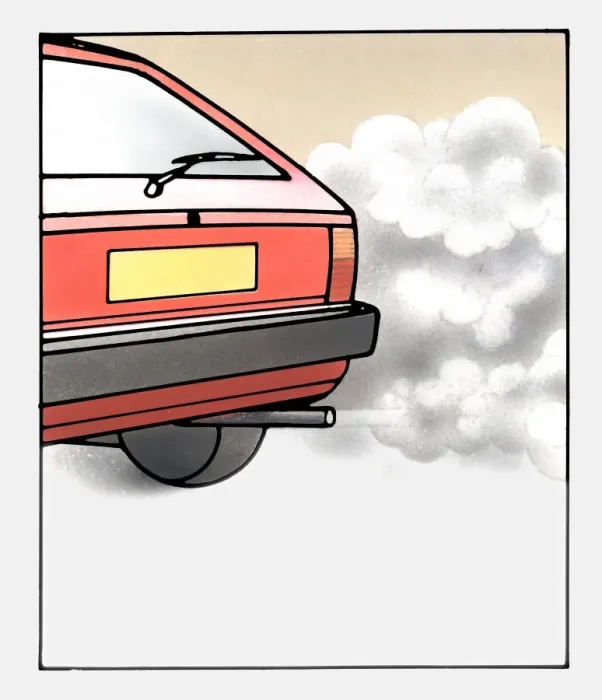 Framed Print : Rear of a car with exhaust fumes pumping out Framed Print : Rear of a car with exhaust fumes pumping out
