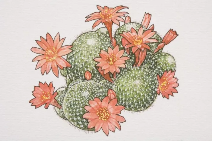 Framed Print : Rebutia calliantha, flowering Crown Cactus, view from above