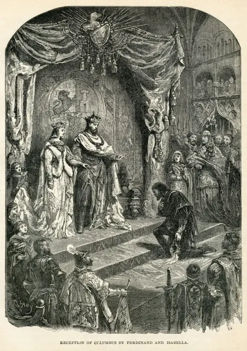 Framed Print : Recepcion of Columbus by Fernando and Isabel engraving 1892 Framed Print : Recepcion of Columbus by Fernando and Isabel engraving 1892