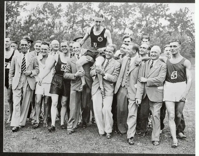 Framed Print : Record Breaking Runner Sydney Wooderson Being Carried by Peers Framed Print : Record Breaking Runner Sydney Wooderson Being Carried by Peers