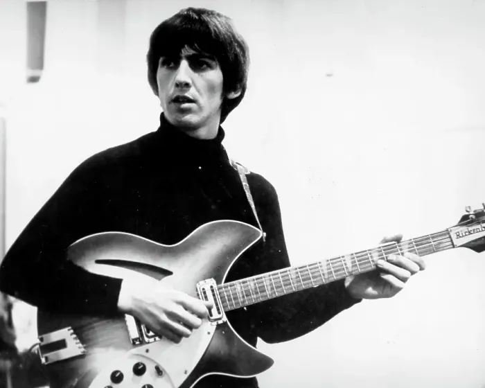 Framed Print : Recording. CIRCA 1965: Guitarist George Harrison of the rock Framed Print : Recording. CIRCA 1965: Guitarist George Harrison of the rock