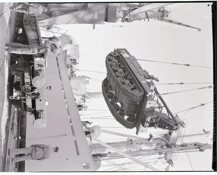 Framed Print : Recovery Vehicle Being Unloaded from a Ship