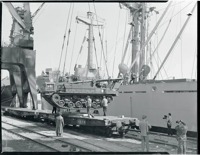 Framed Print : Recovery Vehicle Being Unloaded from a Ship Framed Print : Recovery Vehicle Being Unloaded from a Ship