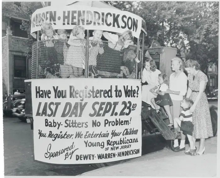 Framed Print : Recreation Workers with Children at Voting Site