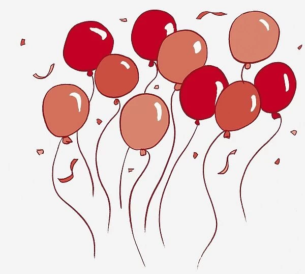 Ten red balloons on strings. Available as Photo Prints, Wall Art and other  products #13559851