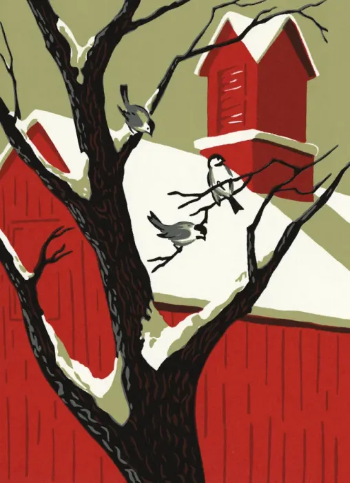 Framed Print : Red Barn and a Tree in Winter Framed Print : Red Barn and a Tree in Winter