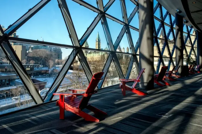 Framed Print : Red chairs overlooking downtown Ottawa Framed Print : Red chairs overlooking downtown Ottawa