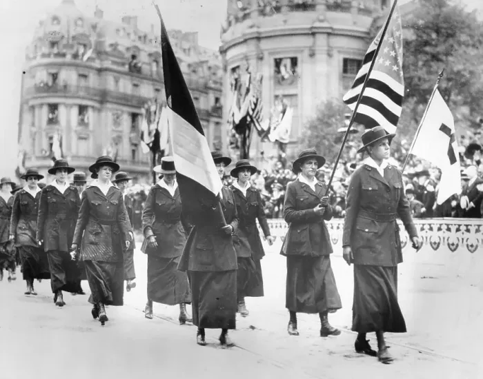 Framed Print : Red Cross Nurses Marching in Parade Framed Print : Red Cross Nurses Marching in Parade