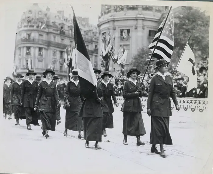 Framed Print : Red Cross Nurses Parading with Flags