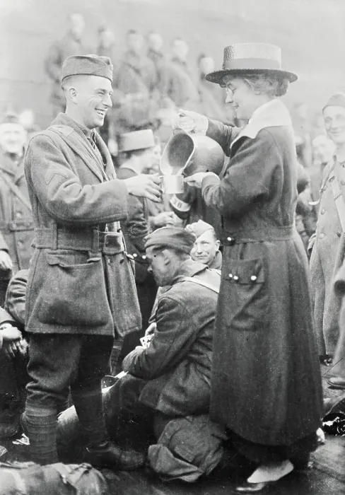 Framed Print : Red Cross Pouring Drink for Soldier Framed Print : Red Cross Pouring Drink for Soldier
