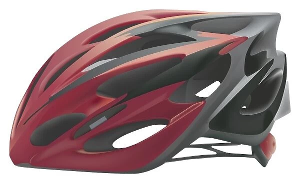 Red cycling helmet, side view