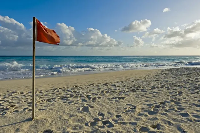 Framed Print : Red flag, storm warning at the beach, Saint Lawrence Gap, Barbados