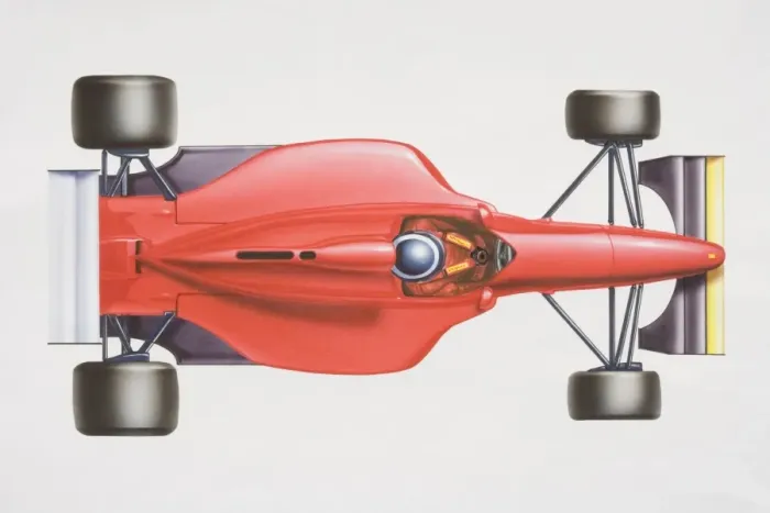 Framed Print : Red formula 1 racing car, view from above Framed Print : Red formula 1 racing car, view from above