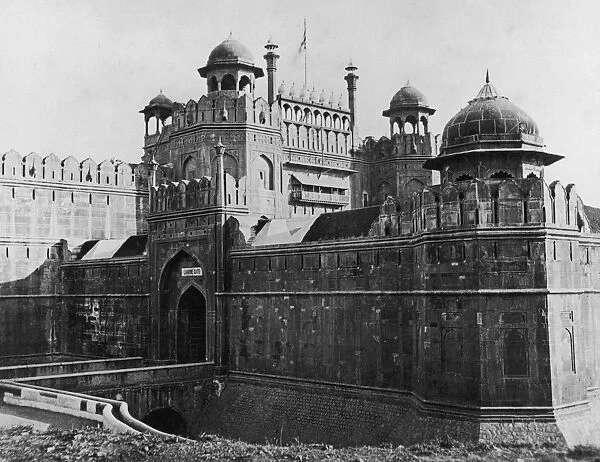 Red Fort. The Lal Quila or Red Fort on the banks of Jamuna, in Delhi, India, circa 1900