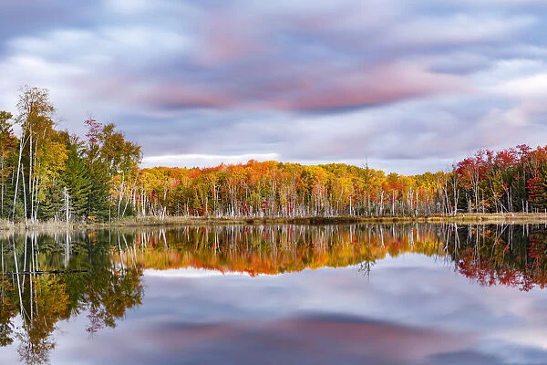 Red Jack Lake and sunrise reflection, Alger County, Upper Peninsula of Michigan, USA
