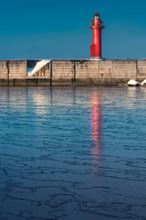 Framed Print : Red lighthouse at Okhotsk ice sea Framed Print : Red lighthouse at Okhotsk ice sea