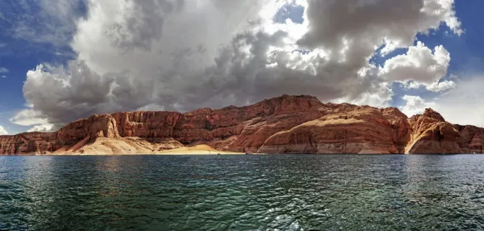 Framed Print : Red Navajo sandstone cliffs, rock formations, rising from Lake Powell, Page, Arizona, USA Framed Print : Red Navajo sandstone cliffs, rock formations, rising from Lake Powell, Page, Arizona, USA