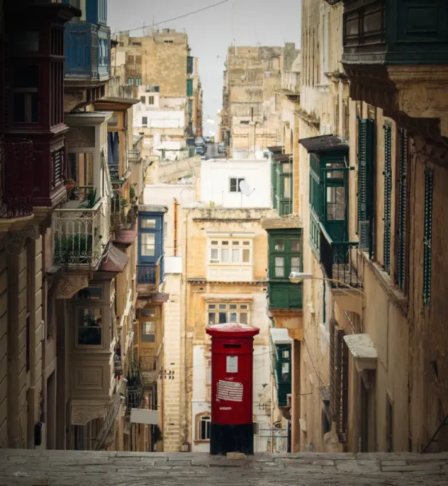 Framed Print : Red postbox in the middle of the street