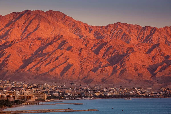 Red Sea beachfront, sunset view towards Aqaba