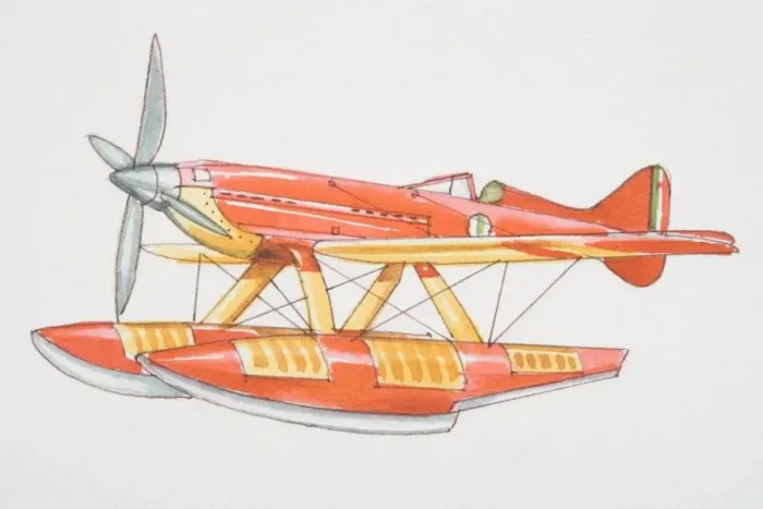 Framed Print : Red seaplane with propellor at front