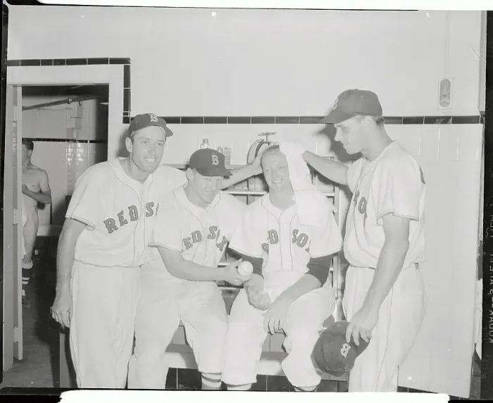 Framed Print : Red Sox Teammates Posing After Victory Framed Print : Red Sox Teammates Posing After Victory