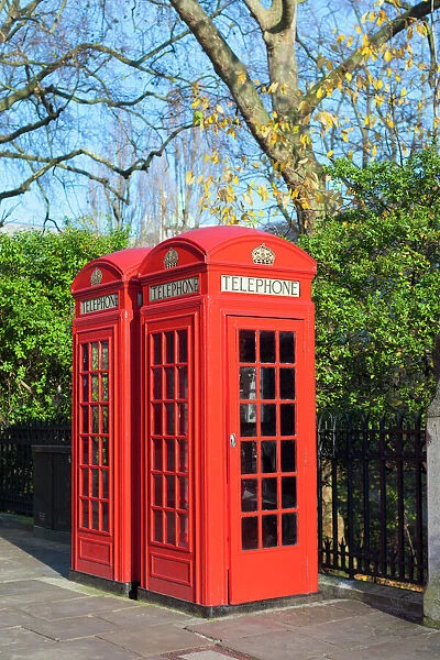 Red telephone boxes, London, England, United Kingdom, Europe