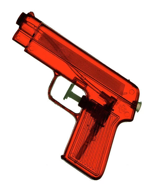 Red, transparent water gun