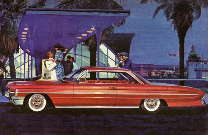 Framed Print : Red Vintage Car in Front of Airport Framed Print : Red Vintage Car in Front of Airport