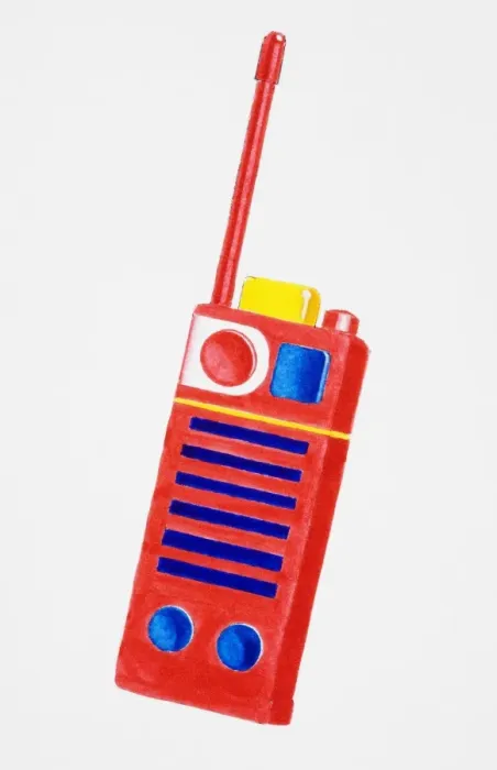 Framed Print : Red walkie talkie with colourful buttons Framed Print : Red walkie talkie with colourful buttons