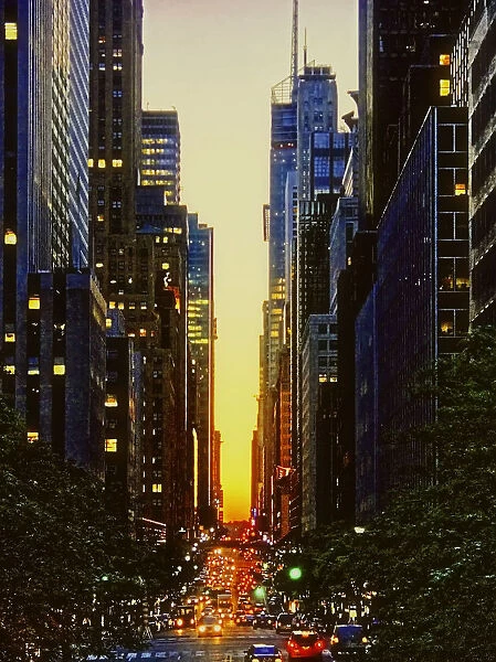 Red zone. Image just after the Manhattanhenge sunset looking West on 42nd